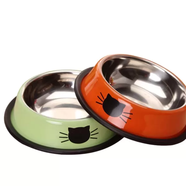 Stainless Steel Cat/Dog Bowls with Rubber Base Non-Slip Kitten/Rabbit/Puppy Dish,Pets Feeder Bowl and Water Bowl
